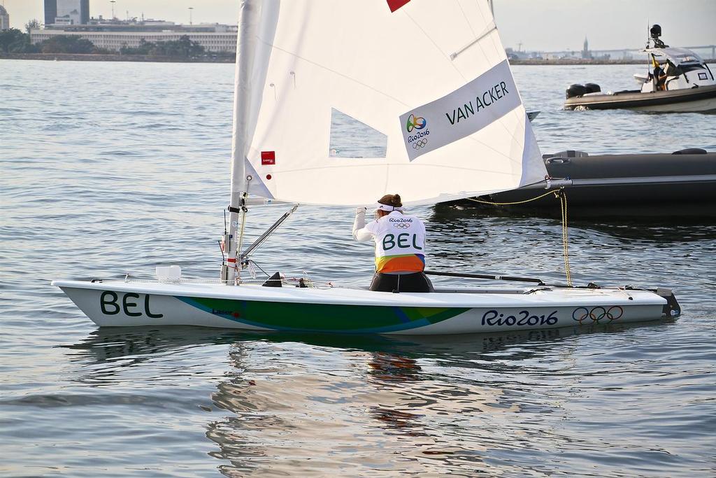 Evie van Acker (BEL) reported to be suffering from a illness picked up in Guanabara Bay, awaits the start of the Medal race © Richard Gladwell www.photosport.co.nz